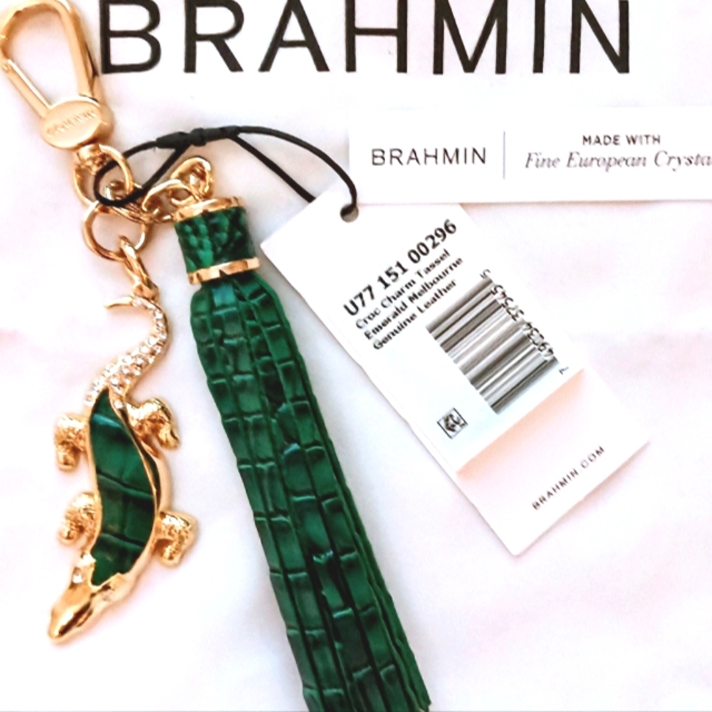 NWT Beautiful Brahmin Leather Emerald Croc Charm Tassel